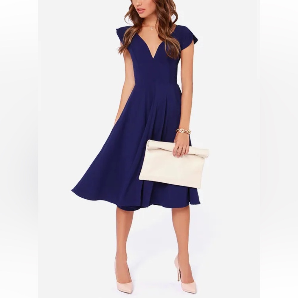 NEW LULUS Exclusive Skirts So Good Royal Blue Midi Dress SIZE: XL